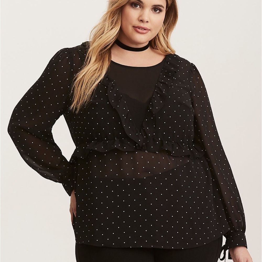 Torrid Chiffon Black White Dot Blouse Size 0